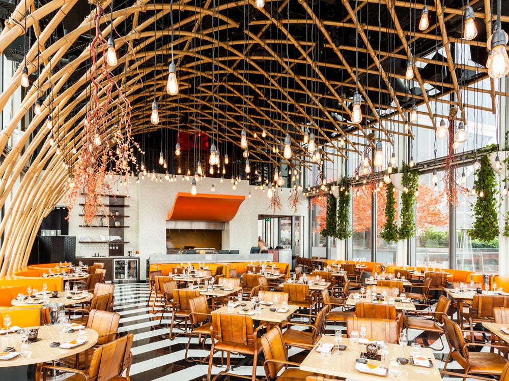 SUSHI SAMBA restaurant with wooden ceiling, perfect for networking events and dinners.