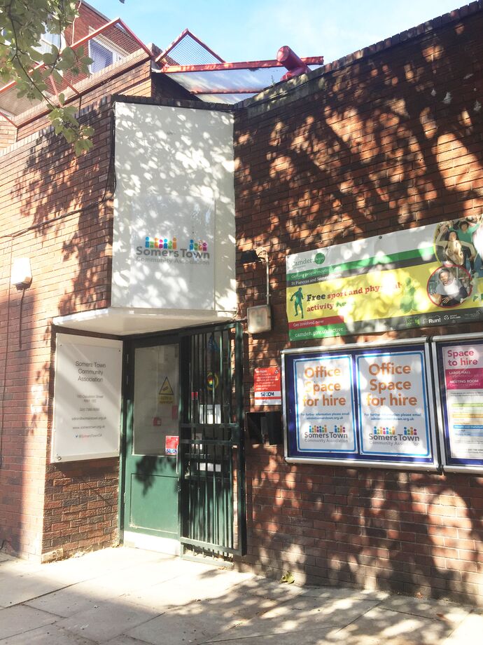 Job Hub entrance in Somers Town, ideal venue for events and meetings.