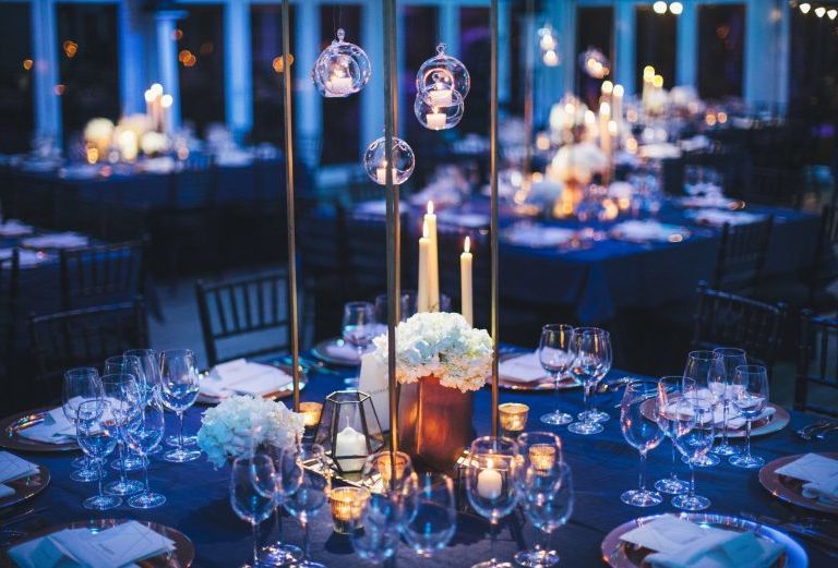 Elegant dining setup with floral centerpieces for private parties at 606 Club, Fulham.