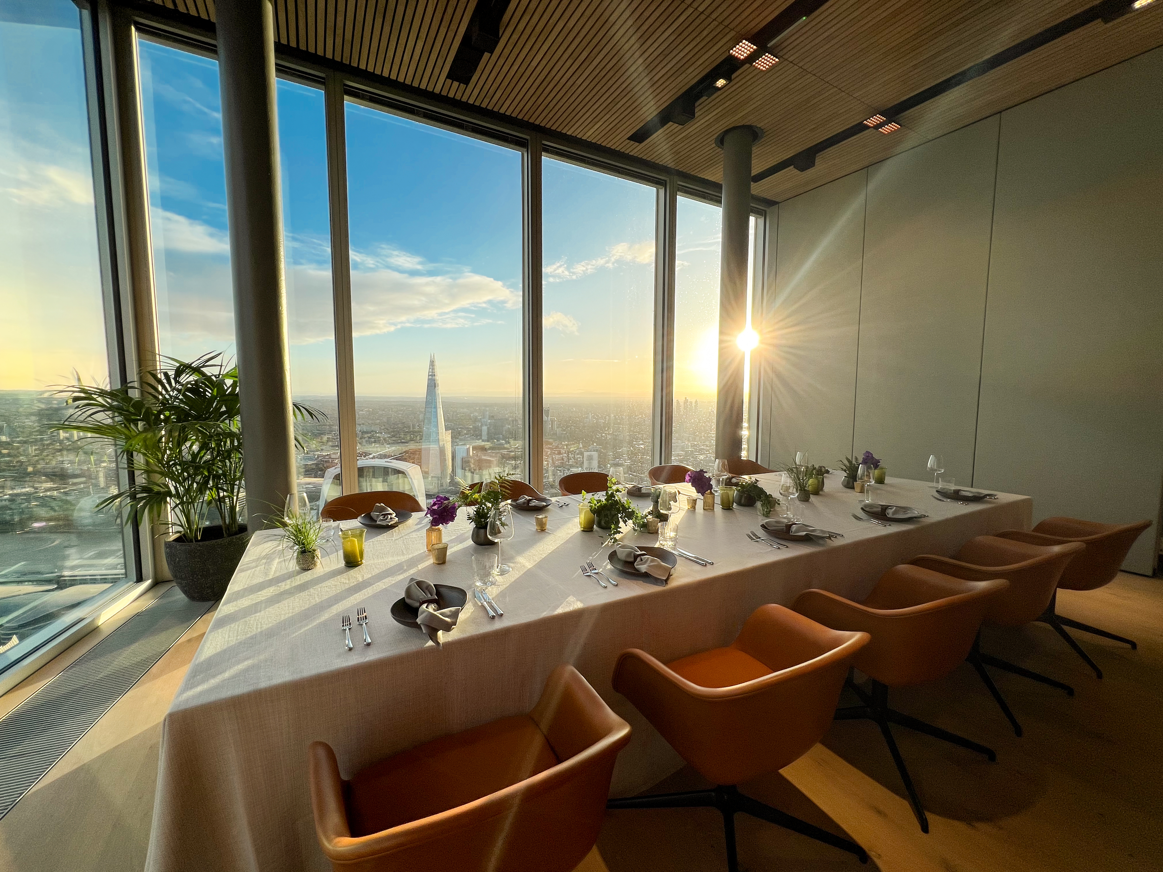 Sophisticated dining setup at The Executive Suites, 8 Bishopsgate, ideal for corporate events.
