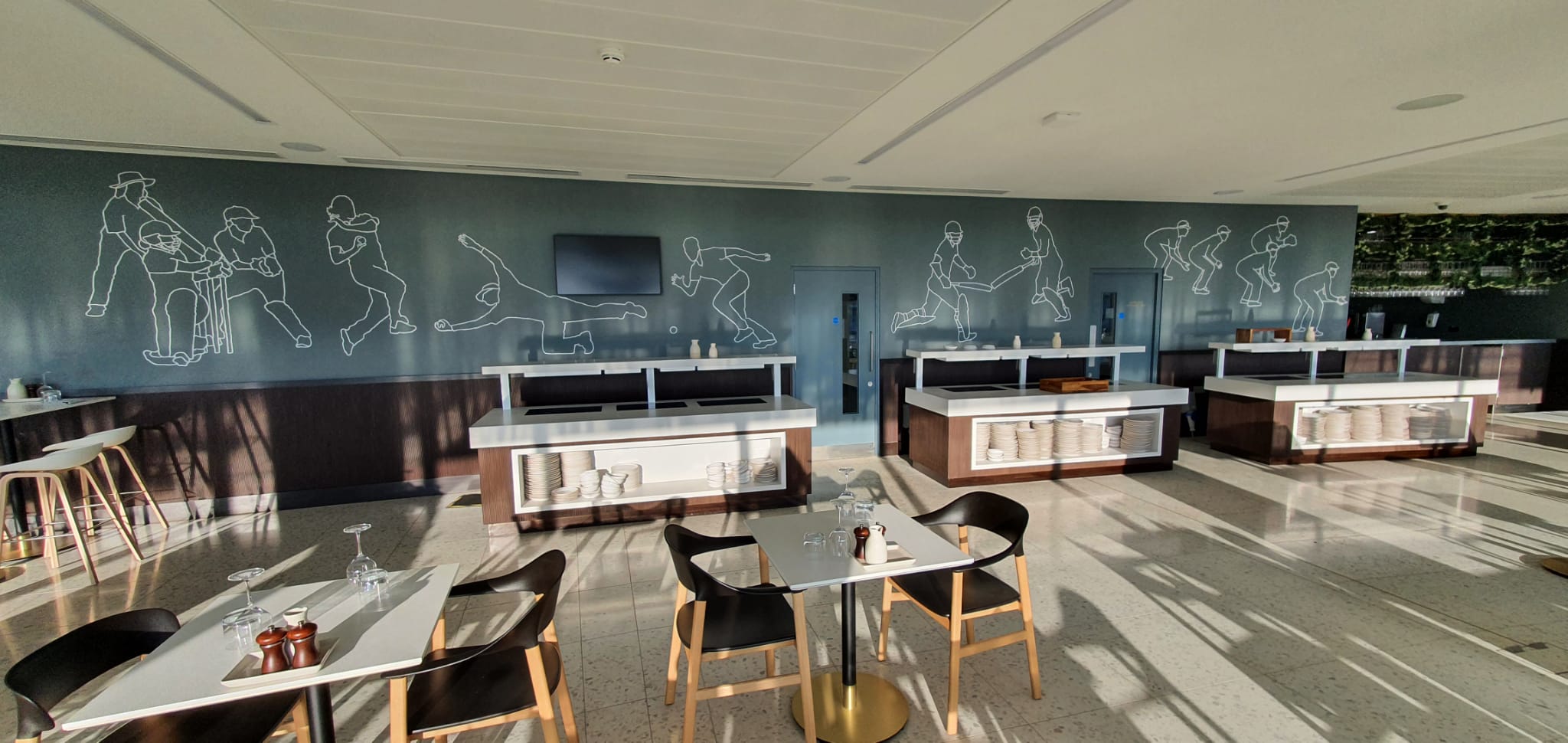 Modern event space at Compton's, Lord's Cricket Ground, ideal for networking and gatherings.