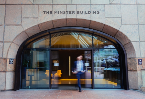 Fenchurch & Lombard Suite entrance, modern façade for corporate events and meetings.