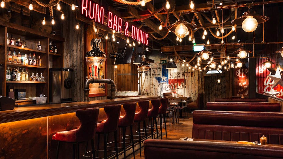 Vibrant bar at Westfield Events, ideal for networking and social gatherings in Canary Wharf.