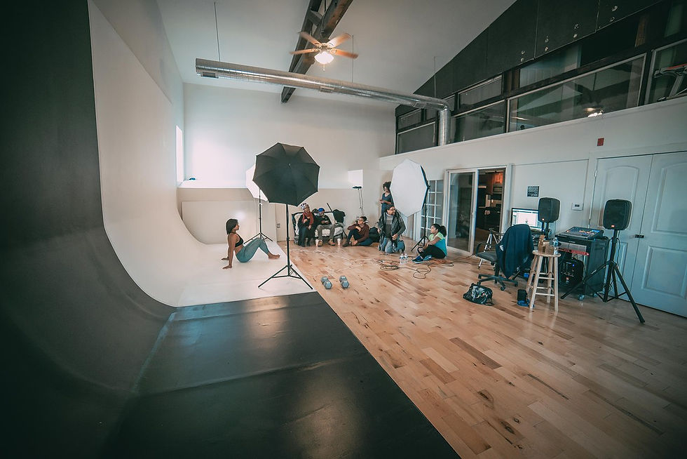 Versatile studio space with natural light for creative events, photoshoots, and workshops.