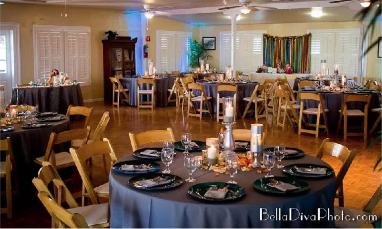 MBWC Clubhouse event space with elegant tables, ideal for networking and dining events.
