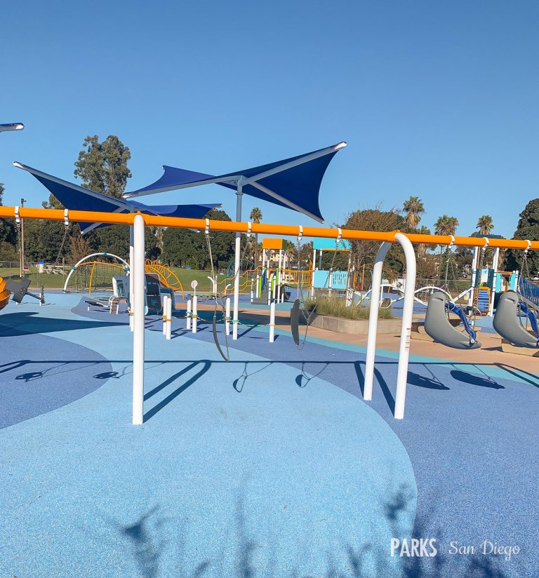 Colorful playground at Tecolote Recreation Center for family-friendly events and gatherings.