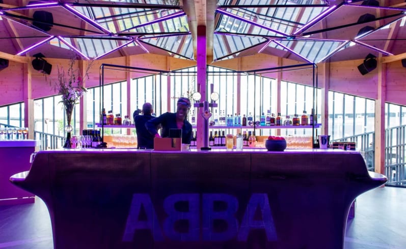 Modern bar at ABBA Voyage, ideal for corporate events and private celebrations.