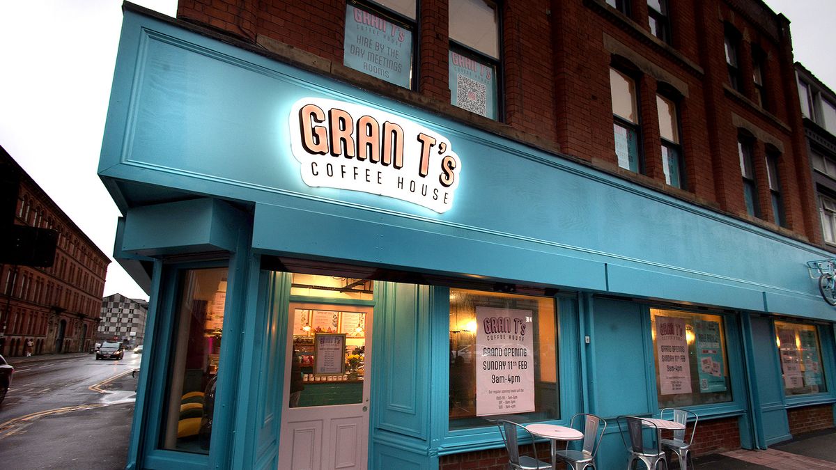 Vibrant Gran T's Coffee House with outdoor seating for informal meetings and networking.