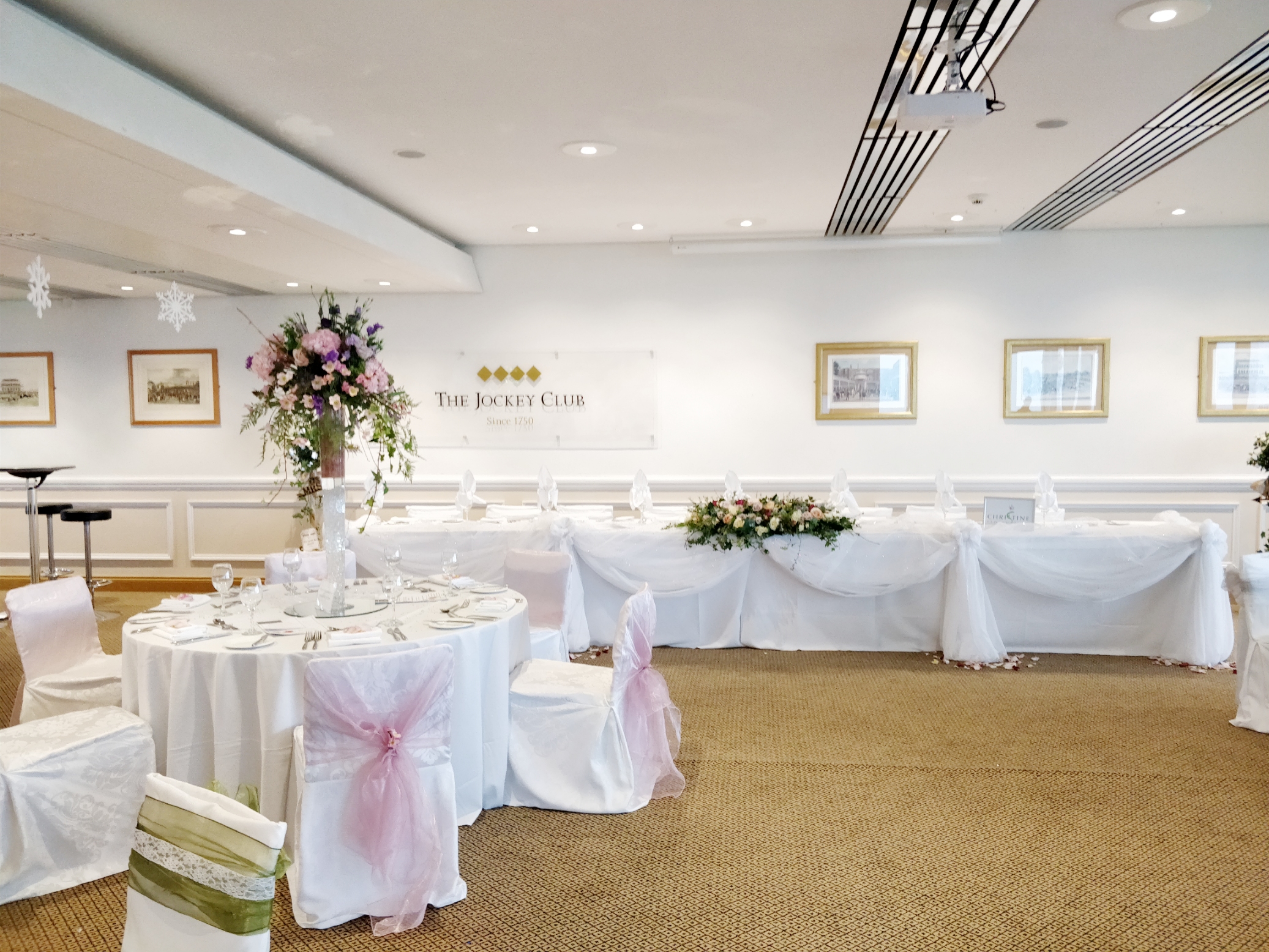 Elegant Jockey Club Room at Epsom Downs for weddings and formal events.