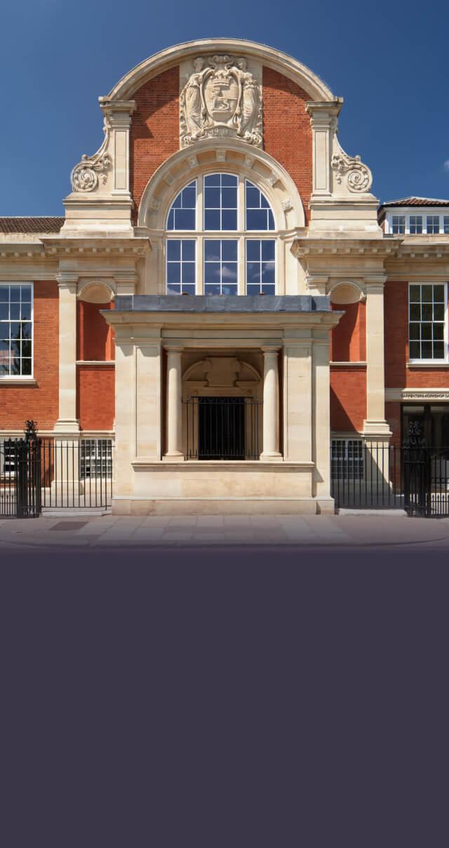 Stately entrance of The Studio in Ladbroke Hall, perfect for elegant events and receptions.