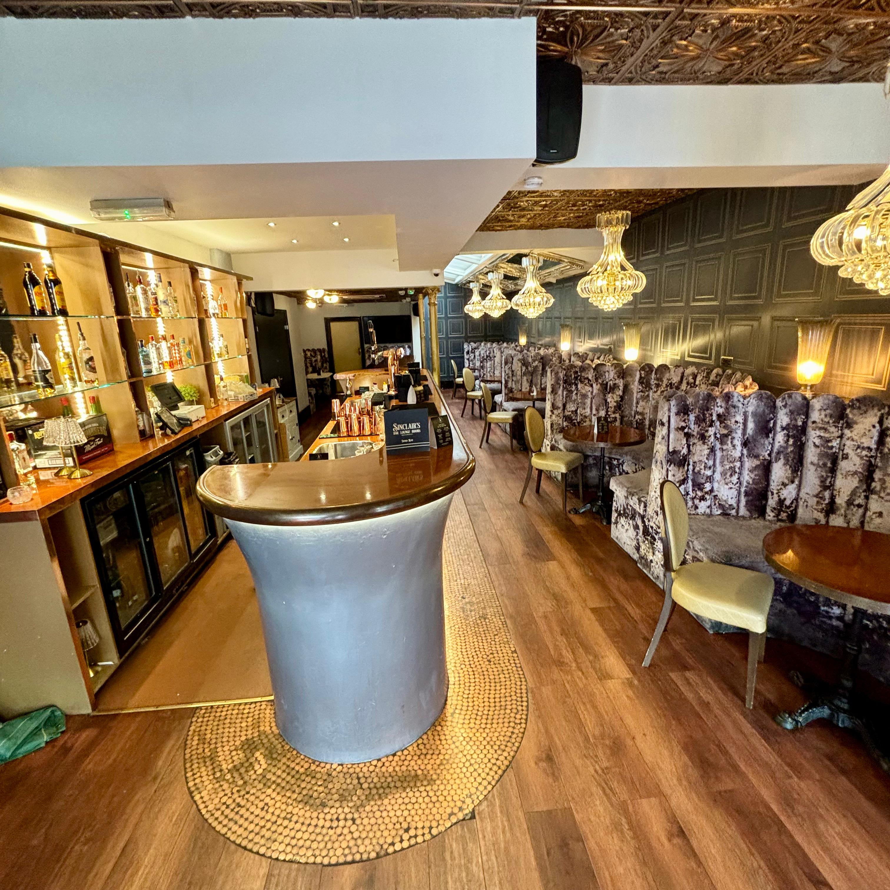 Stylish function room at Sinclairs Bar, perfect for cocktail receptions and networking events.