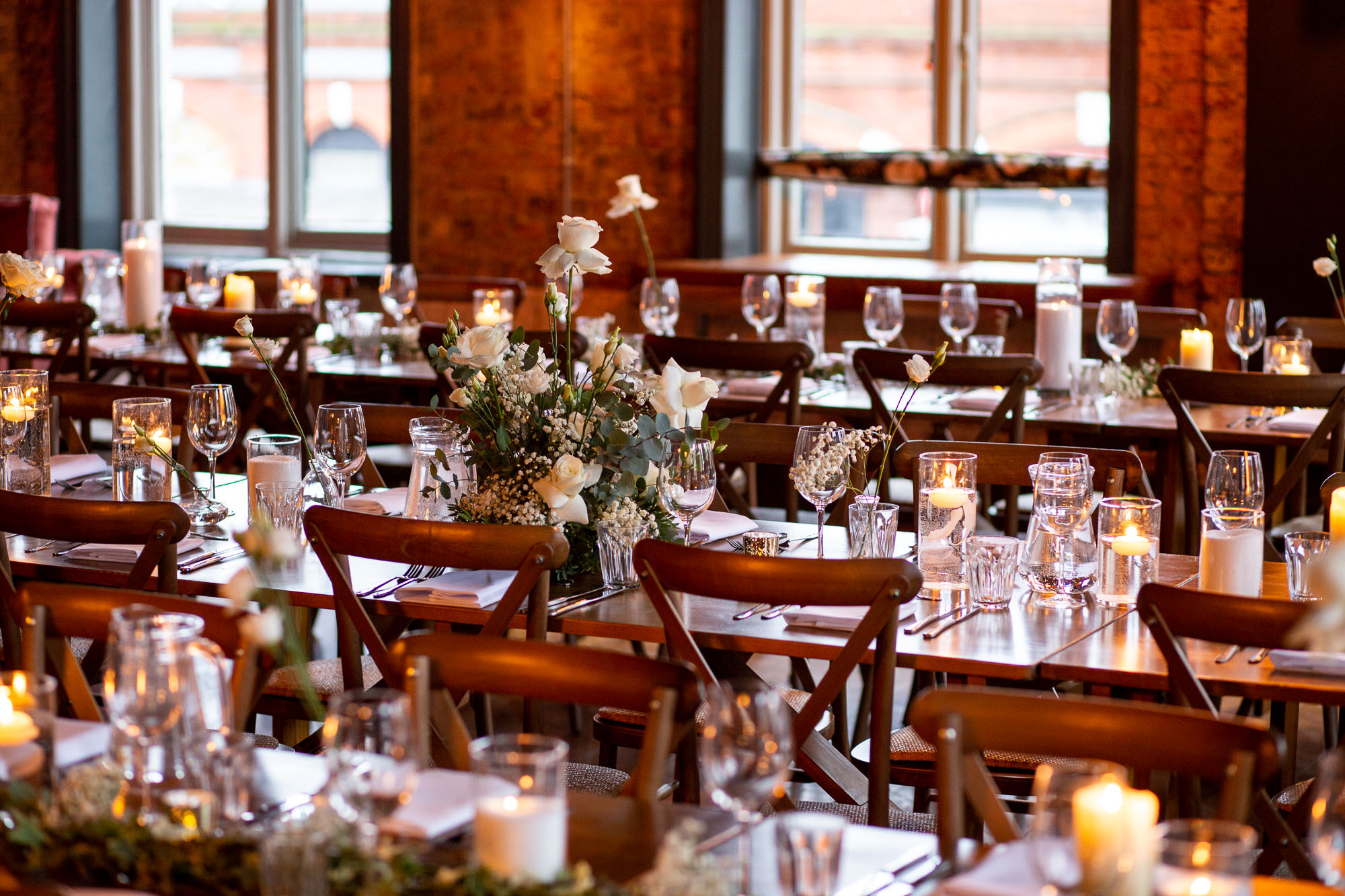 Elegant dining setup at The Railway's First Floor Lounge for weddings and corporate events.