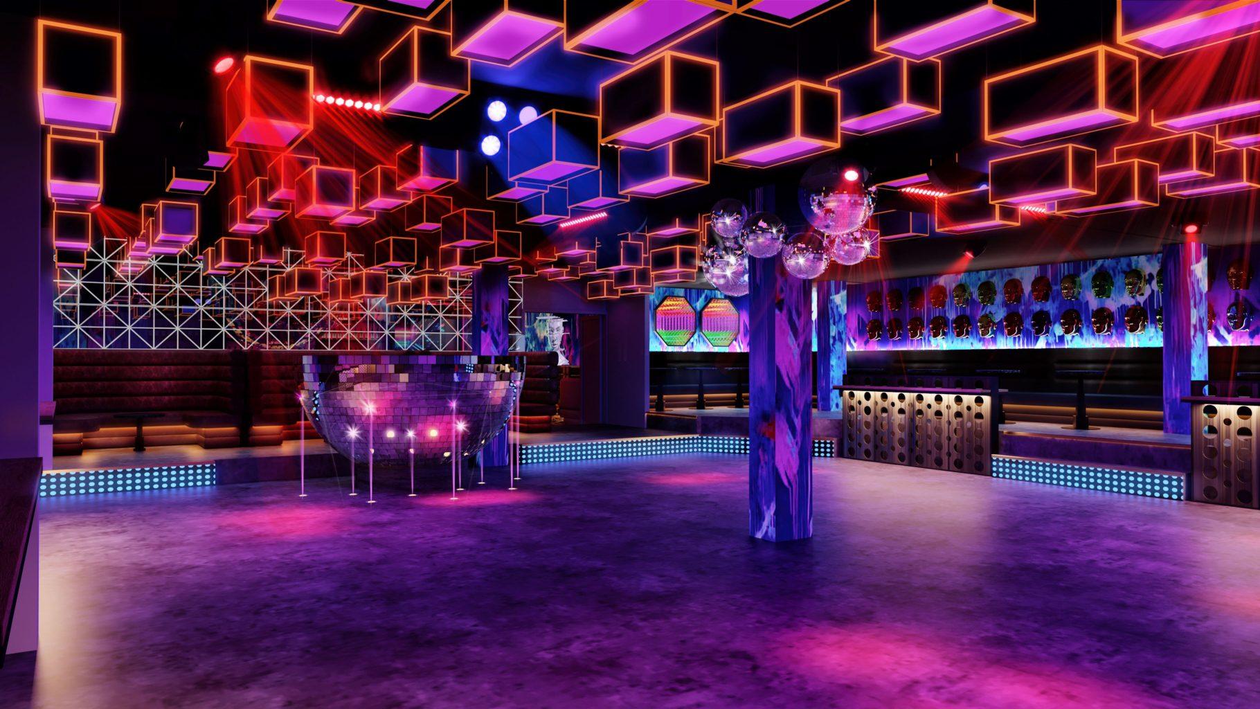Vibrant Mirror Ball Room at Snobs Nightclub, ideal for parties and corporate events.