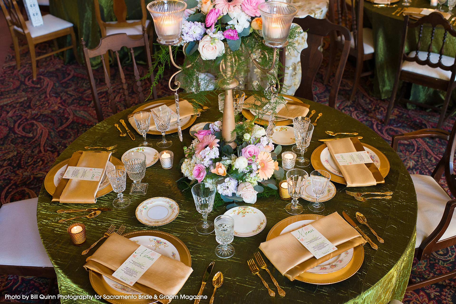 Elegant dining room at Historic Hotel Woodland, perfect for weddings and formal events.