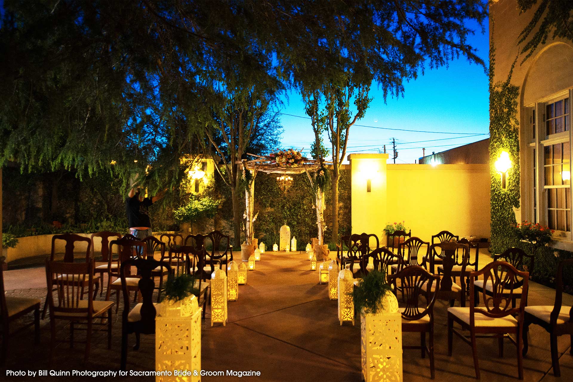 Elegant outdoor ballroom venue at Historic Hotel Woodland for weddings and gatherings.