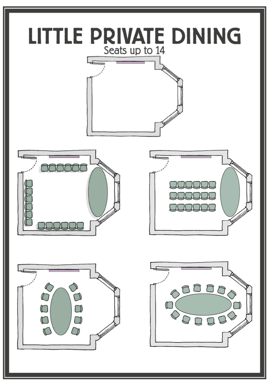Private dining room layout with flexible seating for meetings and events at The High Field.