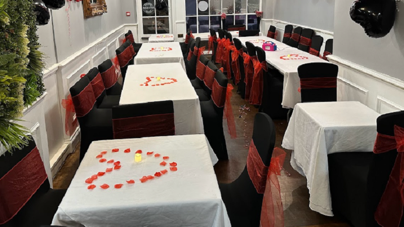 Elegant function room at The Calabash, perfect for anniversaries and Valentine's Day.