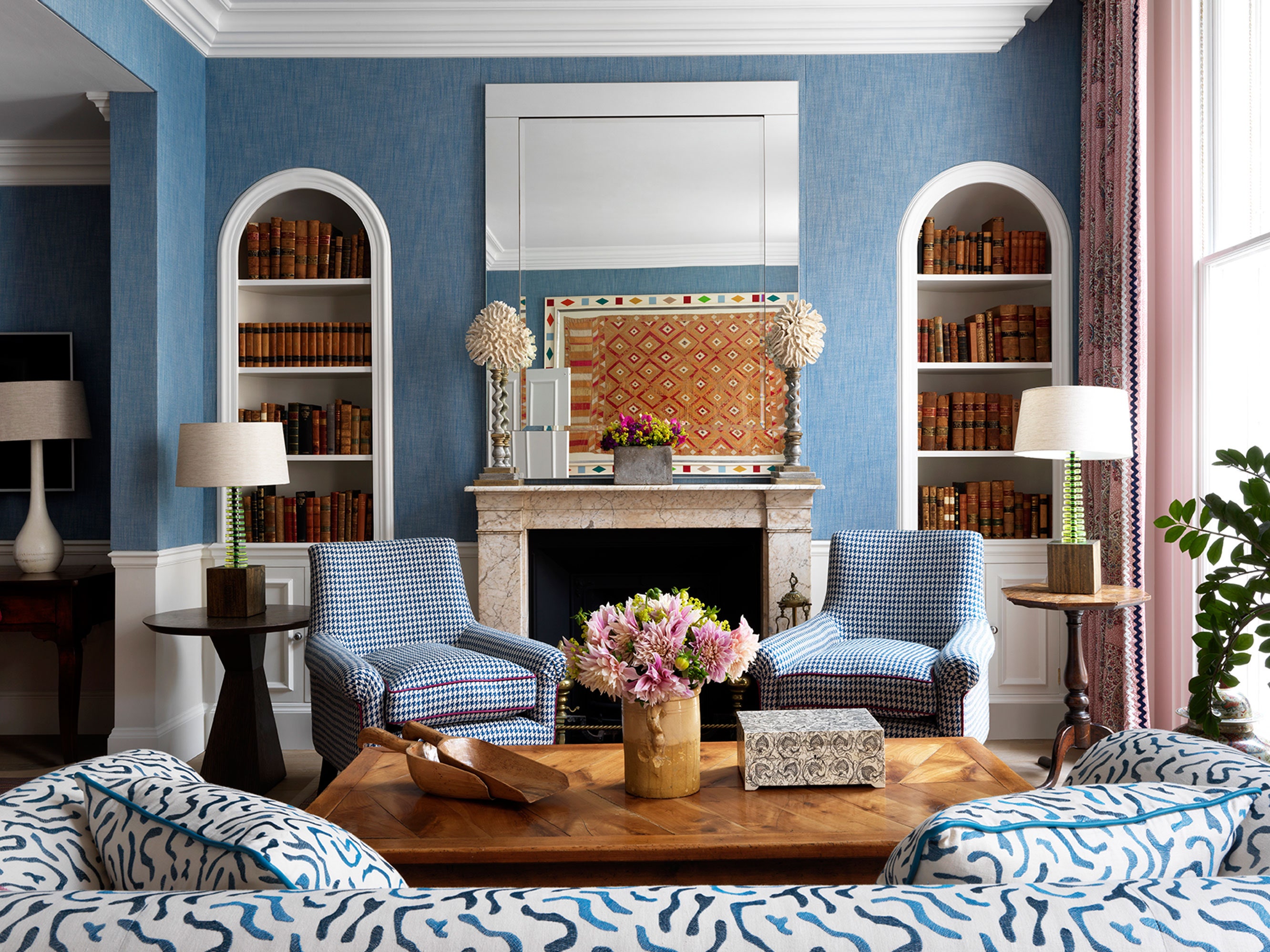 Nash Room at Haymarket Hotel: elegant meeting space with blue wallpaper for gatherings.