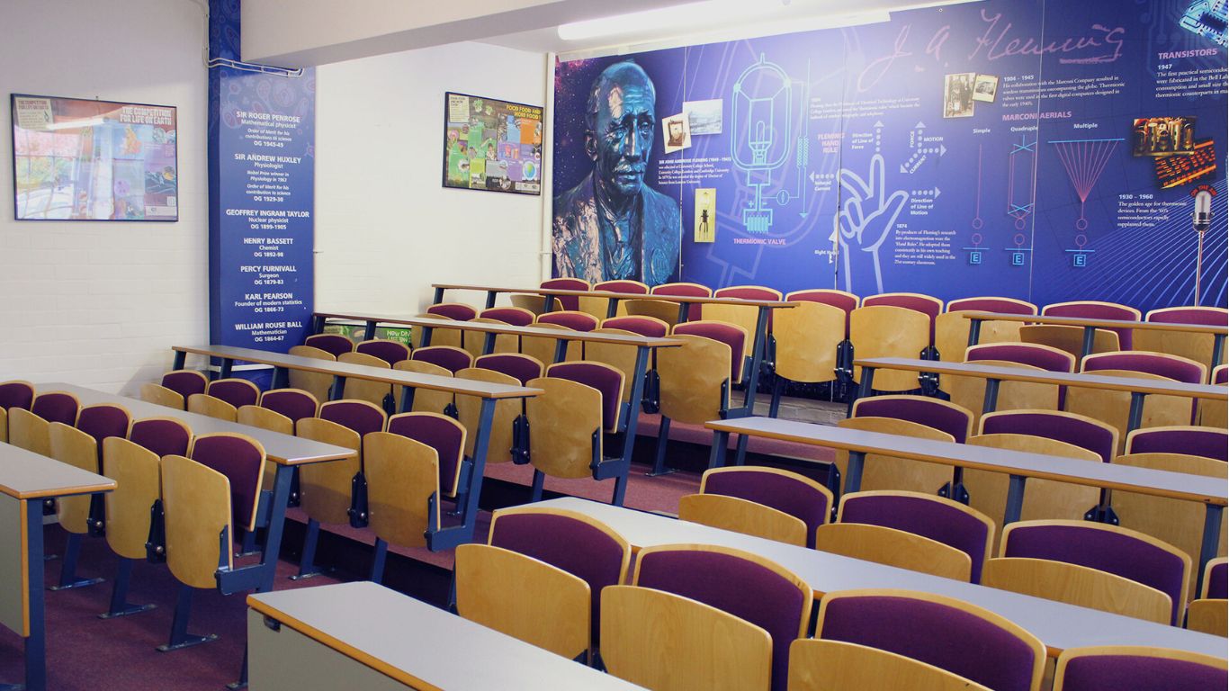 Lecture theatre with tiered seating, perfect for seminars and workshops at UCS Venues.