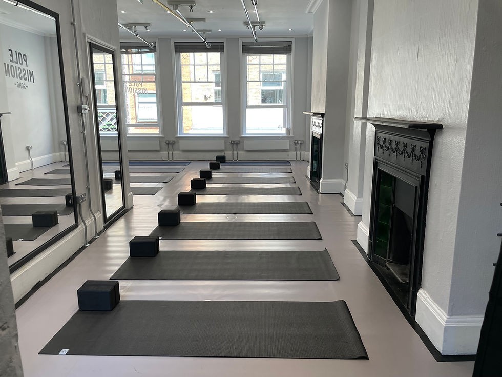 Serene yoga studio with natural light, ideal for wellness retreats and mindfulness sessions.