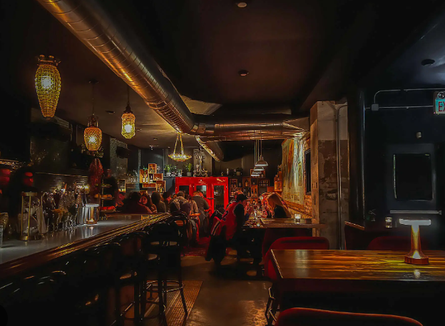 Nande Caribbean Restaurant: cozy dimly lit venue for intimate gatherings and networking events.