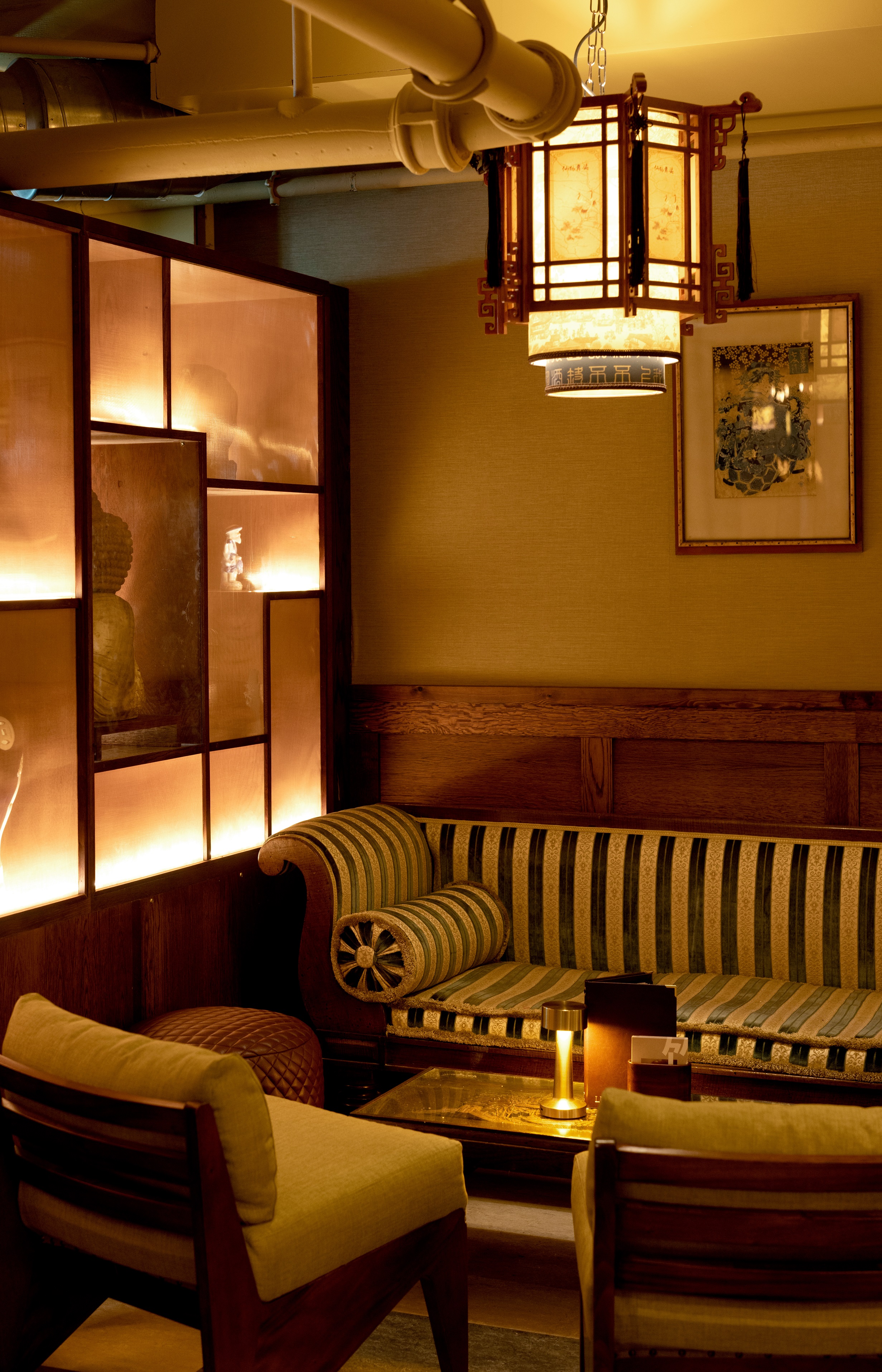 Sophisticated lounge at Lucy Wong, ideal for networking events and intimate meetings.