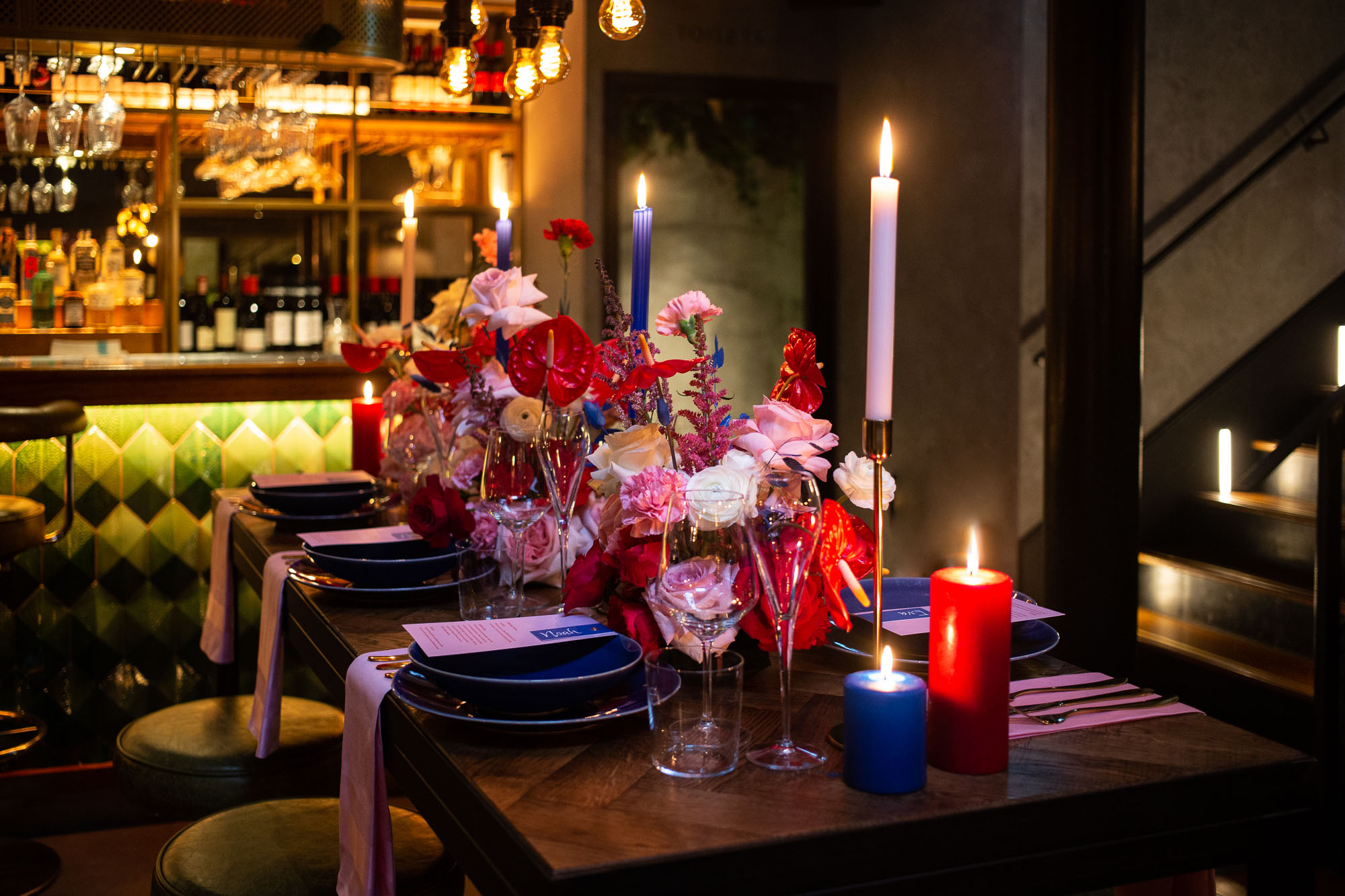 Elegant dining table with floral centerpiece for intimate dinner parties at Salt Yard.