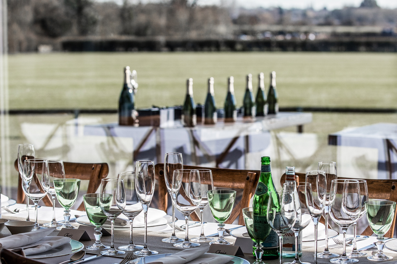 Elegant dining table at Emsworth Polo Grounds for a gala or corporate dinner event.