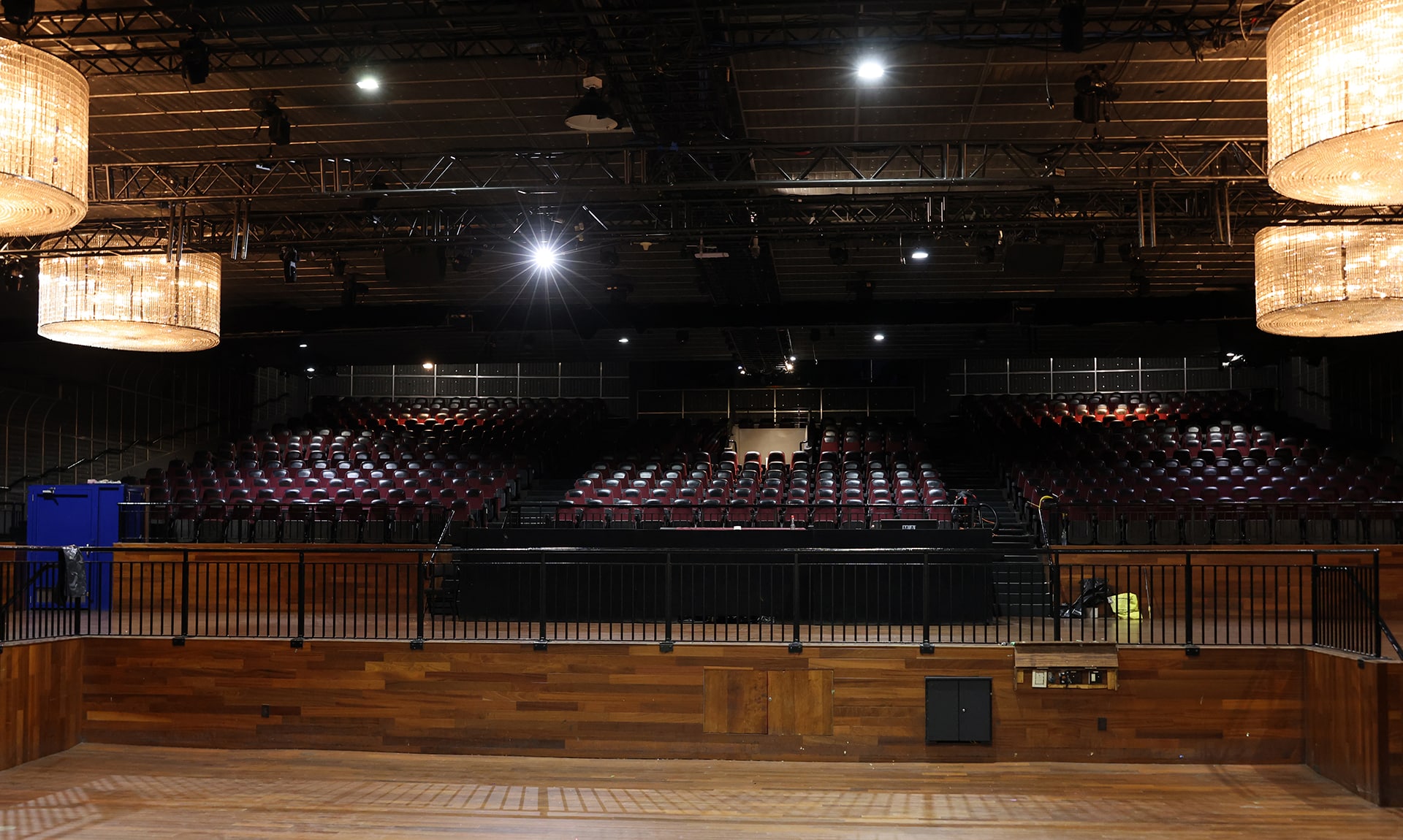 Theater in Palladium Times Square with elegant chandeliers, ideal for conferences and performances.