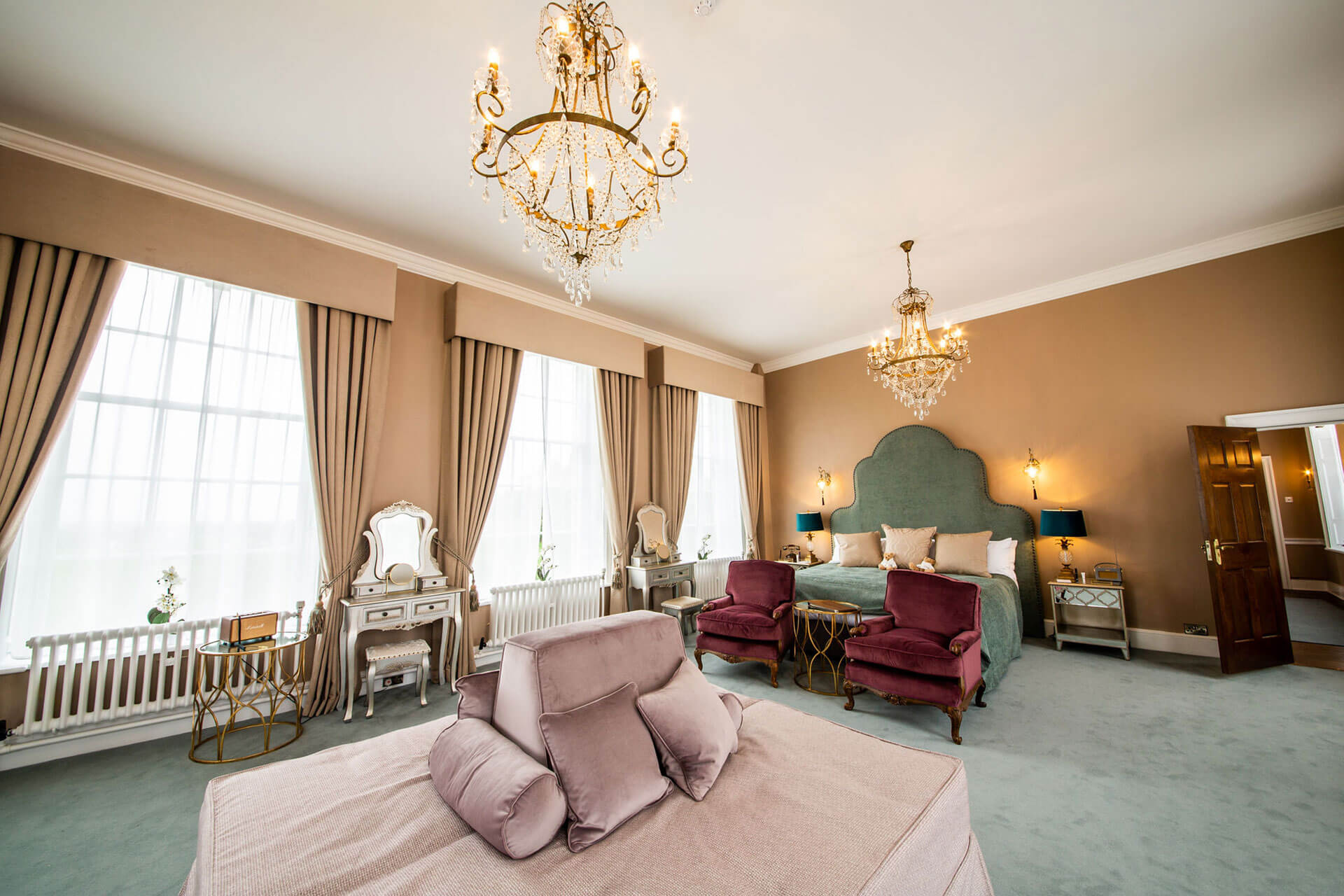 Elegant hotel suite at Hawkstone Hall, ideal for VIP meetings and retreats.