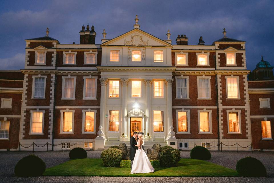 Elegant Hawkstone Hall venue with grand architecture, perfect for weddings and events.