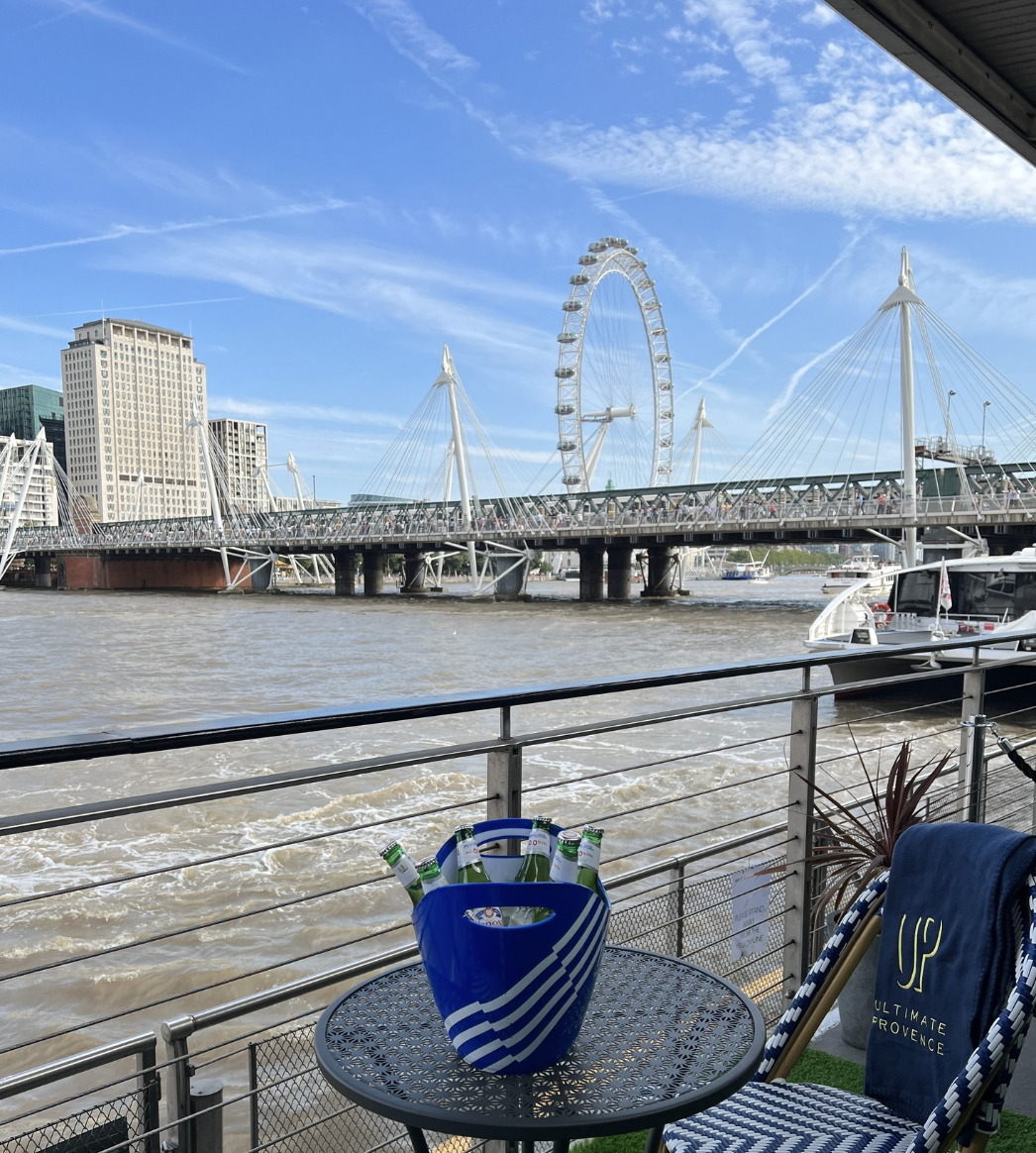 Clipper Lounge EMB riverside venue with London Eye backdrop for outdoor events.