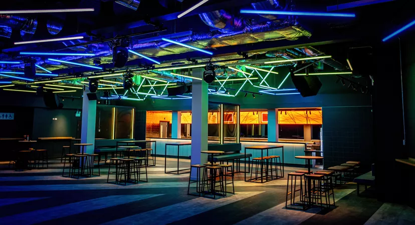 Modern lobby at The Forum Hertfordshire, ideal for networking events and cocktail receptions.