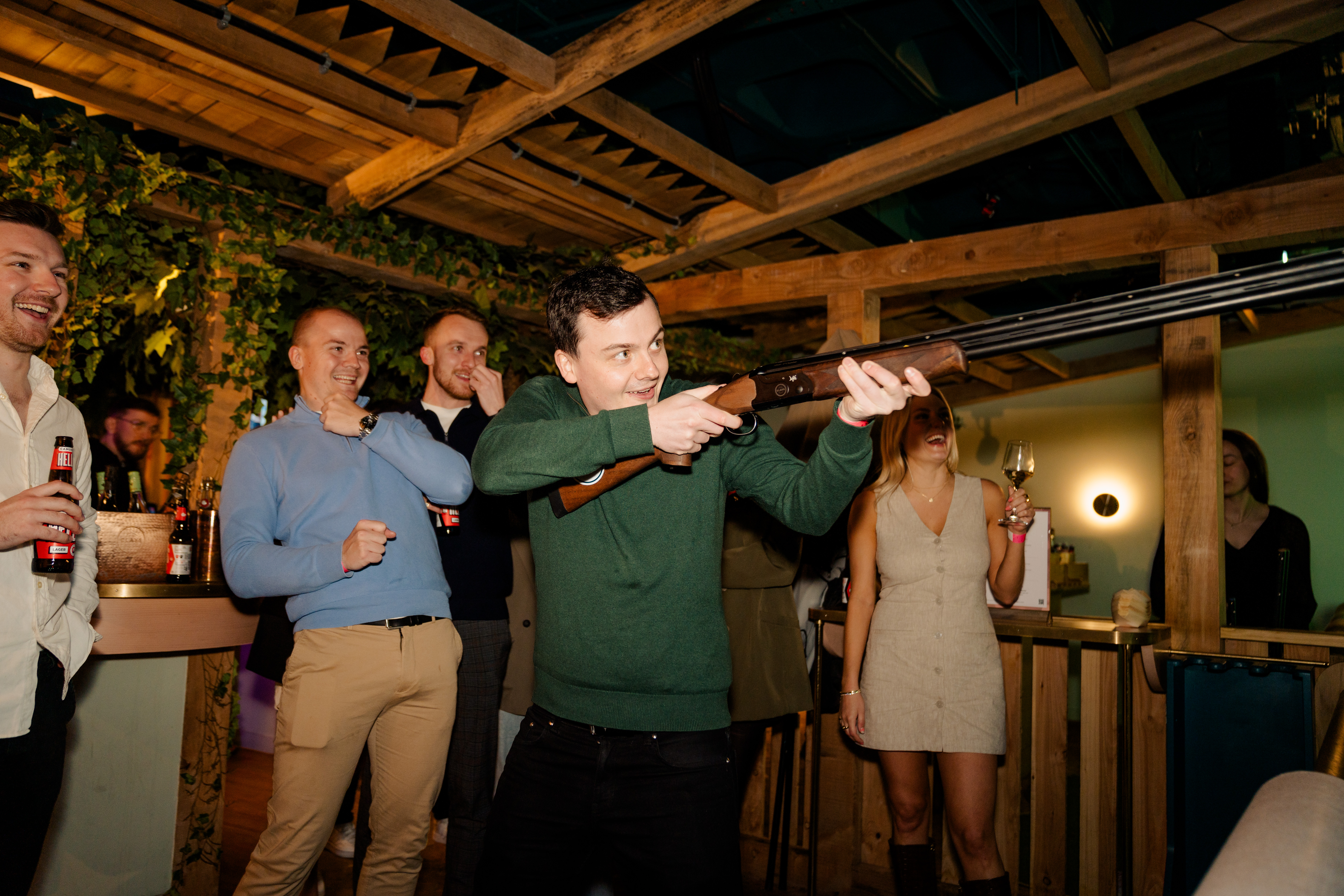 Shooting Space event in Clays Birmingham with rustic decor and team-building activities.