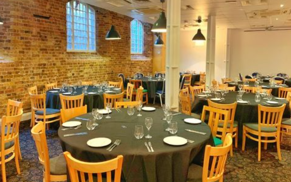 Elegant dining setup at Warehouse Bar, Fox Excel for events and gatherings.