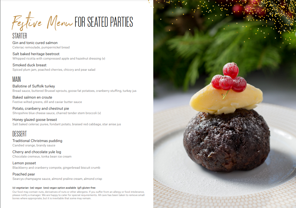 Christmas menu at Horizon 22 featuring elegant dishes for holiday events.