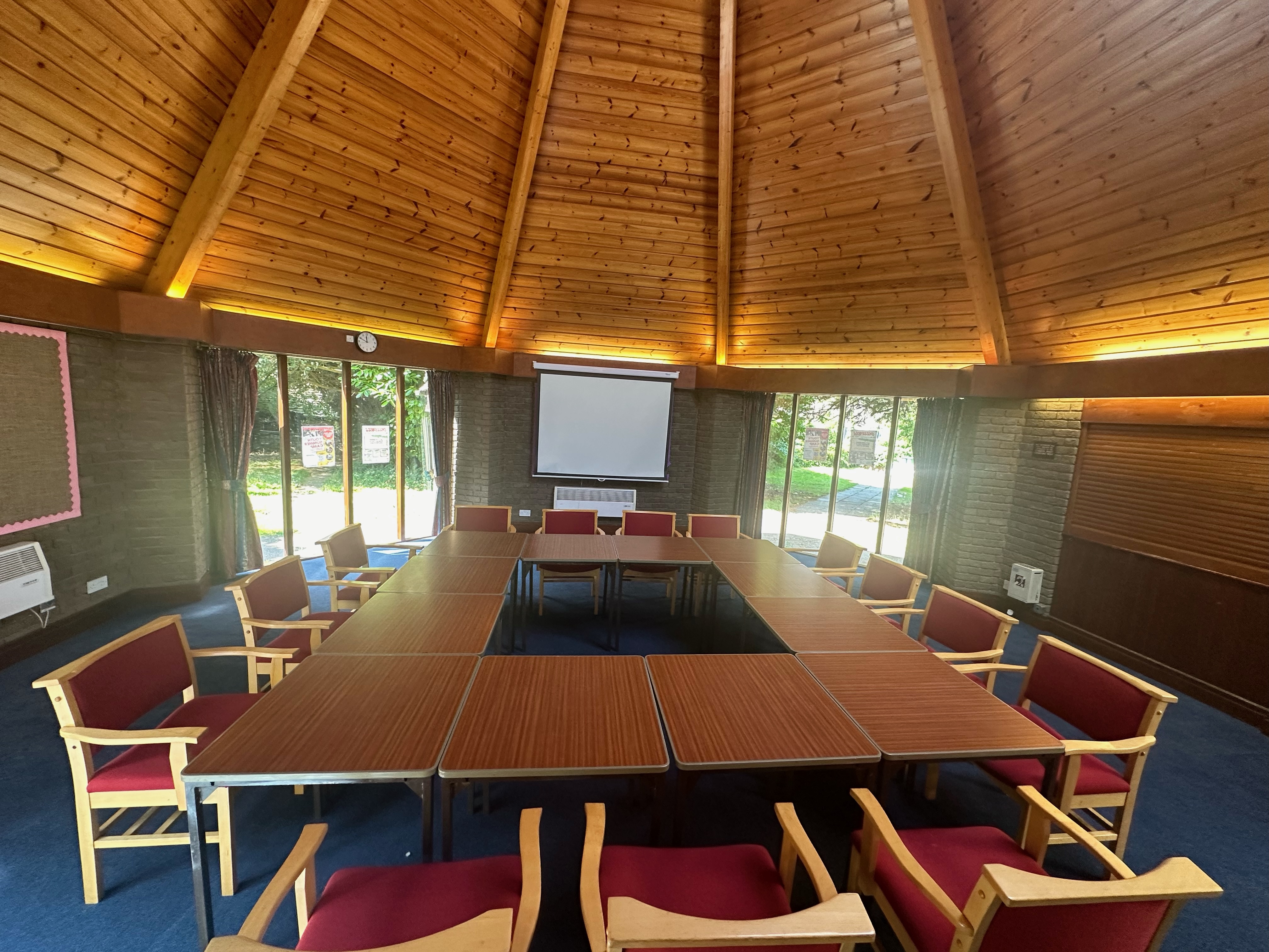 Hall Hire in St. Mary's Coventry with circular wooden ceiling, ideal for workshops and meetings.