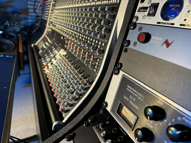 Recording studio audio mixing console for high-quality sound at events and presentations.