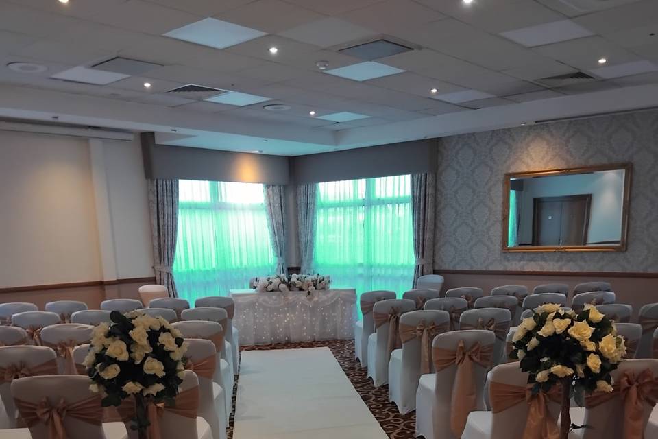 Elegant Elgar Suite at Bromsgrove Hotel, ideal for weddings and formal events.