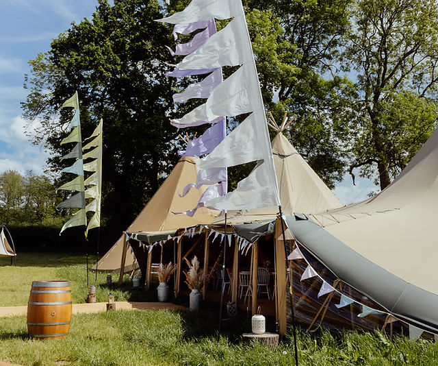 Little Hat Mini Tipi at Belcote Farm, ideal for weddings and retreats with rustic charm.