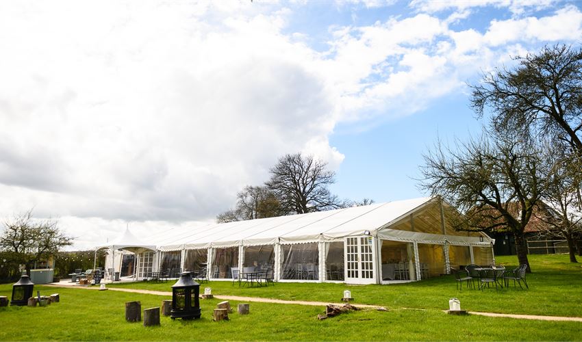 Luxury glazed garden marquee at Bordesley Park for weddings and events.