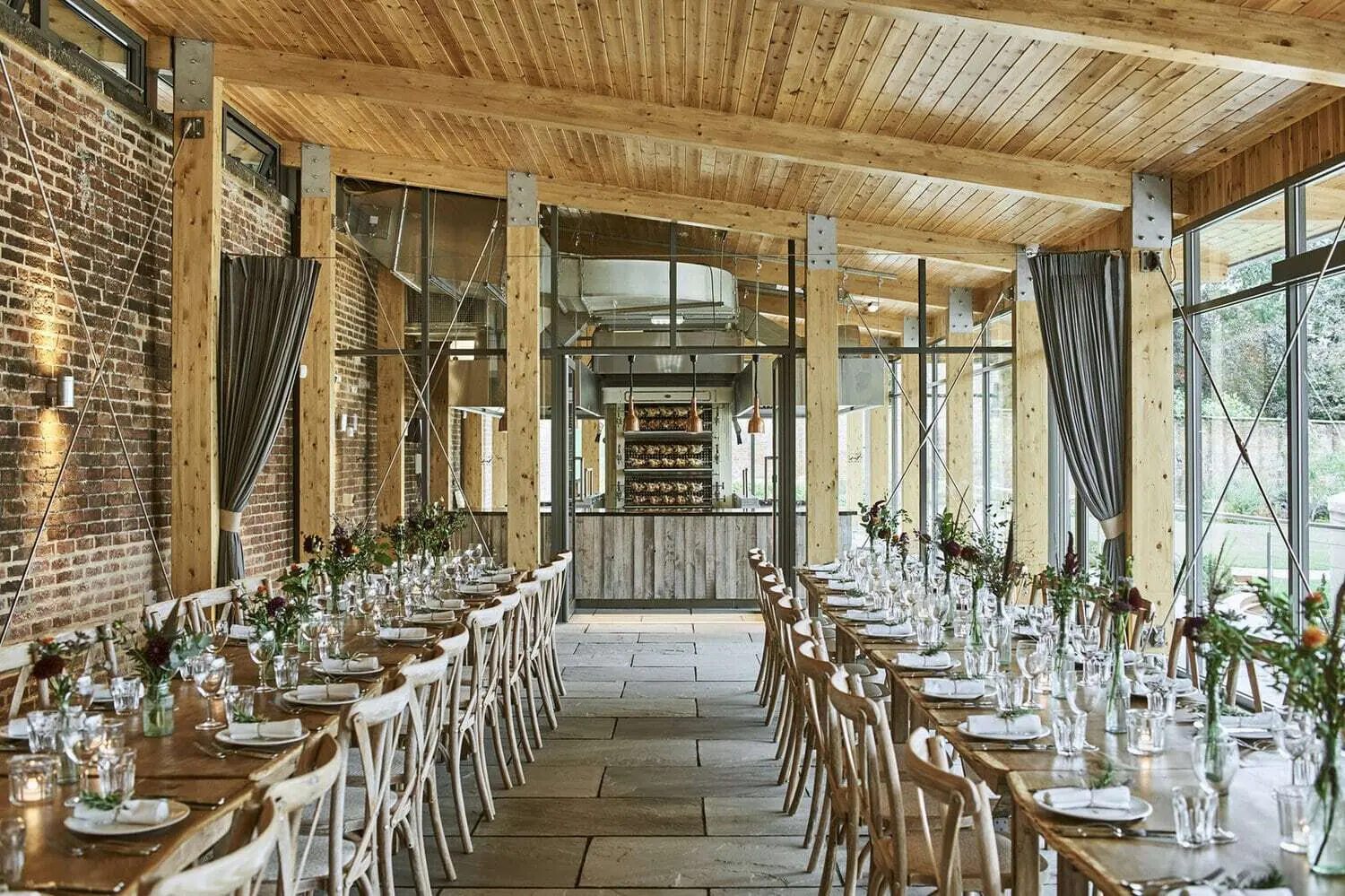 Yurt in Thorpe Garden with elegant table settings for weddings and corporate events.