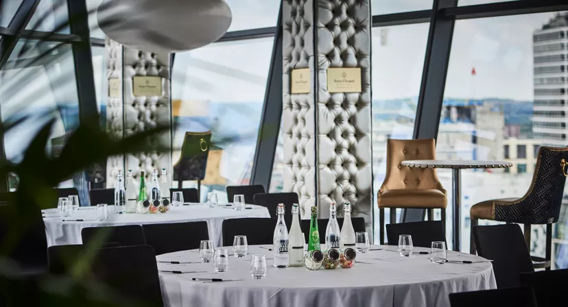 Sleek Restaurant in The Cube Hotel: elegant event space for corporate meetings and upscale gatherings.