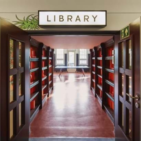 Library corridor in Generator Amsterdam, bright space for creative meetings and events.