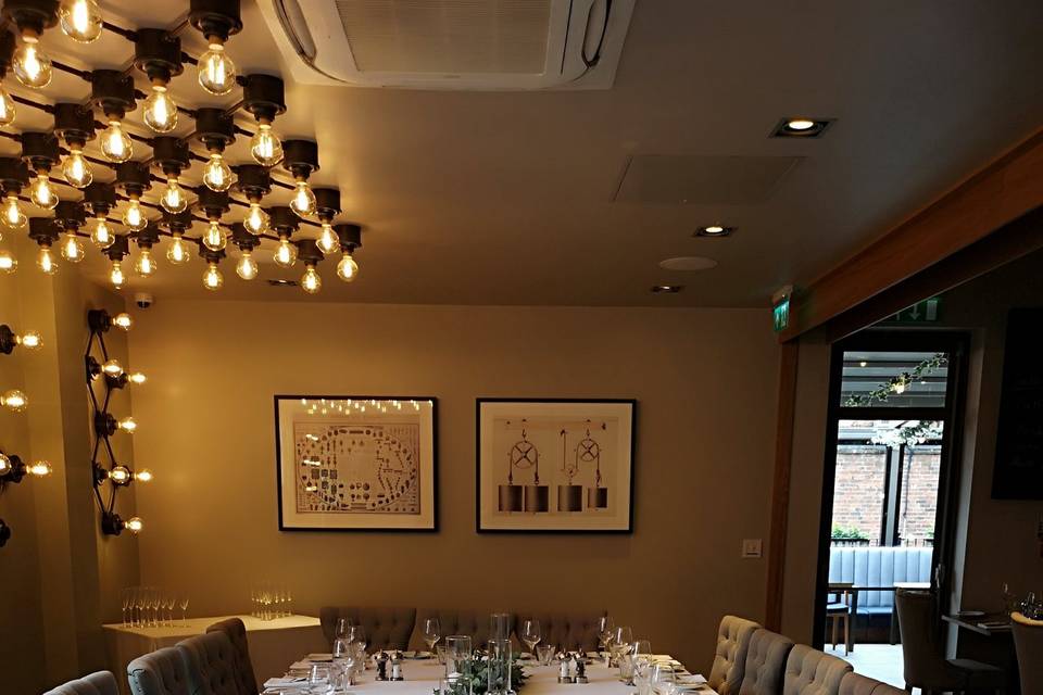 Stylish function room at Saint Pauls House for corporate dinners and private events.