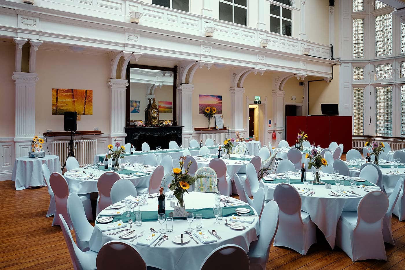 Elegant conference center with round tables, ideal for formal dinners and galas.