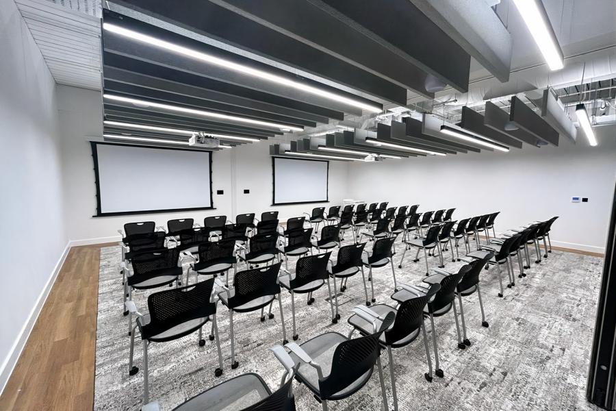 Simister Hall at Signing Tree Venue: modern meeting space for presentations and workshops.