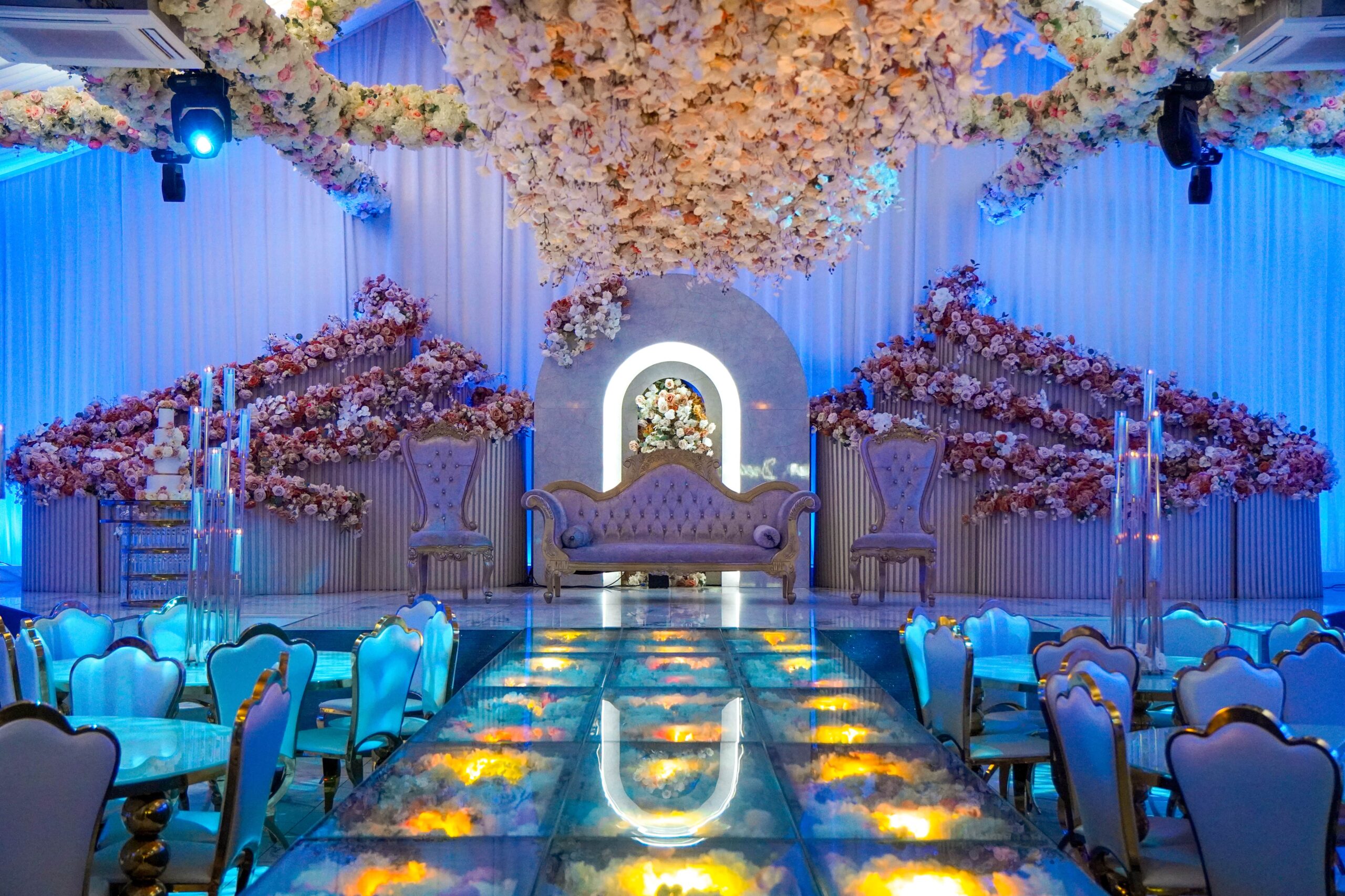 Elegant Grand Botanical Suite event space with floral decor, ideal for weddings and gatherings.