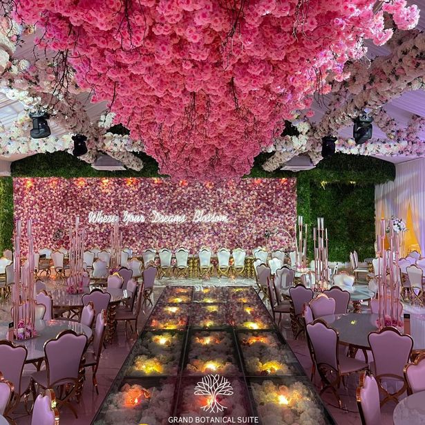 Elegant Grand Botanical Suite with floral ceiling, perfect for weddings and upscale events.