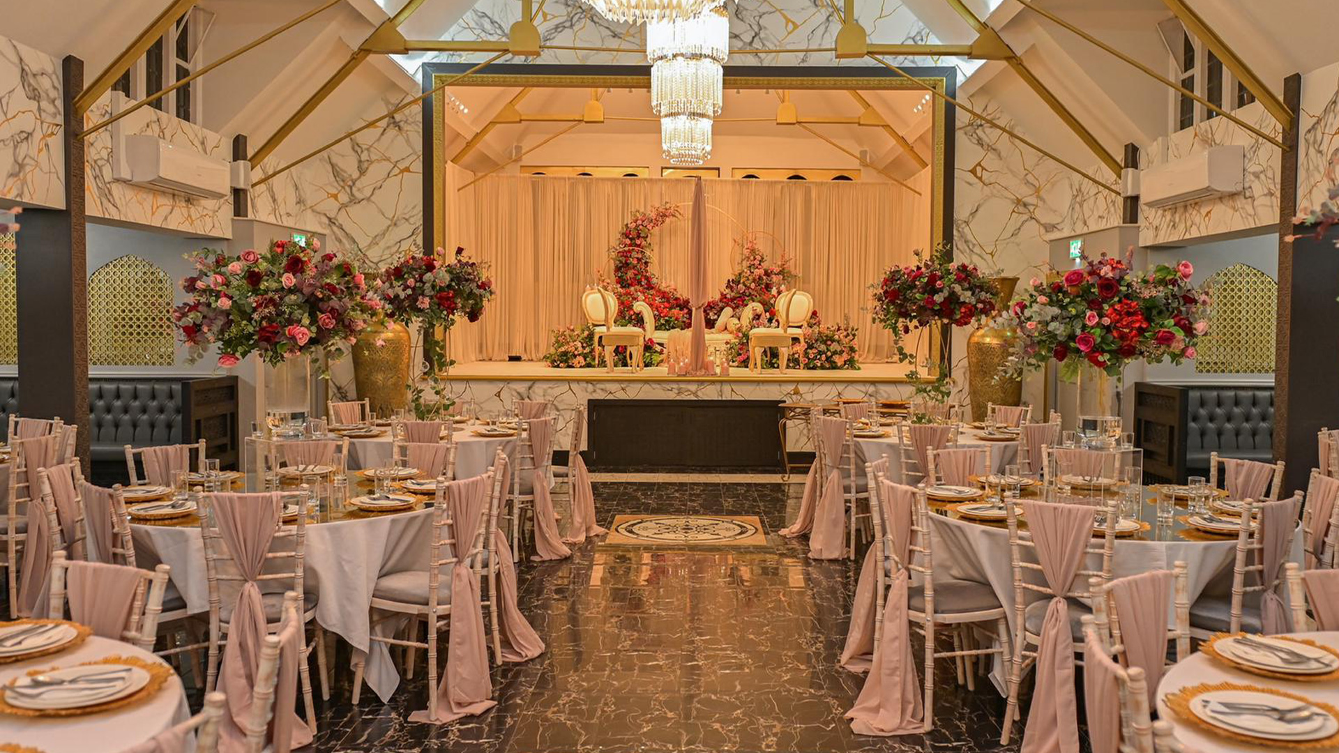 Elegant event space in Shama's Banqueting, perfect for weddings and corporate gatherings.